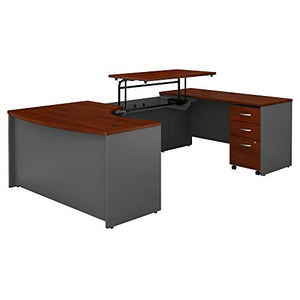 Bush Business Furniture Series C 60W x 43D Right Hand 3 Position Sit to Stand U Shaped Desk with Mobile File Cabinet in Hansen Cherry/Graphite Gray