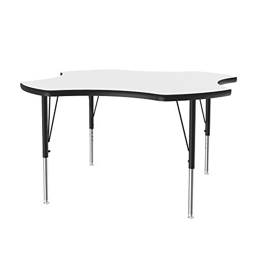 Correll 48" Clover Shaped, Classroom Dry Erase/Markerboard Top, Activity Table, Height Adjustable (19"-29), White Durable High Pressure Laminate, School Furniture, Made in The USA,ABZ48DE-CLO-80