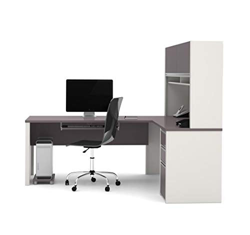 Bestar Connexion L-Shaped with Hutch Workstation Kit, Slate/Sandstone