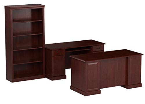 kathy ireland Home by Bush Furniture BNT005CS Bennington Manager's Desk, Credenza and Bookcase, Harvest Cherry