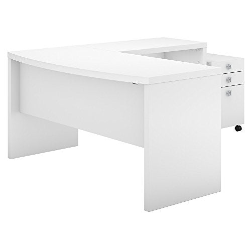 Office by kathy ireland Echo L Shaped Bow Front Desk with Mobile File Cabinet in Pure White