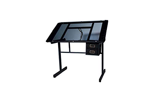 OneSpace Craft Station in Silver with Black Glass Drafting Table