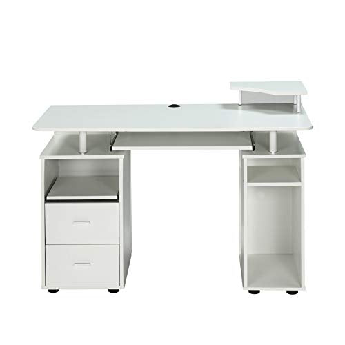 FURLKHY Computer Desk with Drawers, Wood Frame Home Office Desk with Spacious Desktop