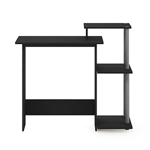 FURINNO Efficient Home Laptop Notebook Computer Desk, Square Side Shelves, Black/Grey