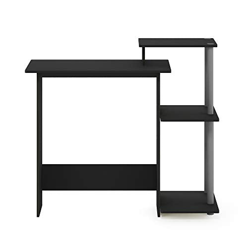 FURINNO Efficient Home Laptop Notebook Computer Desk, Square Side Shelves, Black/Grey