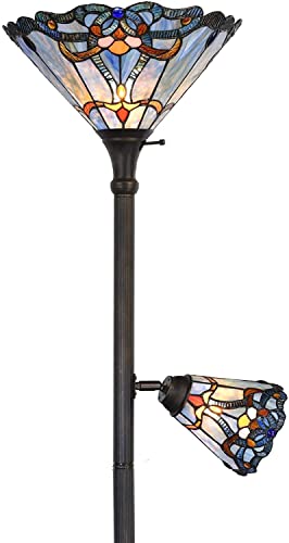 Bieye Baroque Tiffany Style Stained Glass Torchiere Floor Lamp, 71-inch Tall