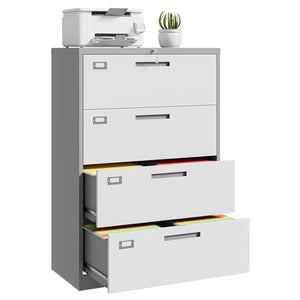 ZAOUS Lateral Filing Cabinet with Lock, 4 Drawer Metal File Cabinet for Home Office - Grey White