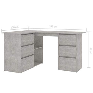 L-Shaped Computer Desk, Corner Desk with 6 Drawers and 2 Shelves, Writing Workstation Table for Home Office Study, 57.1"x39.4"x29.9" Chipboard