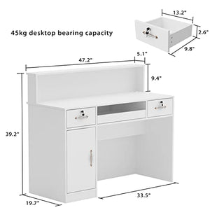 AIEGLE Reception Desk with Counter, Lighted Display Shelf, Lockable Drawers - White (47.2" W x 19.7" D x 39.2" H)