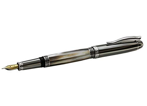 Xezo Maestro Medium Fountain Pen Made From Iridescent Tahitian Black Mother of Pearl (Maestro Black MOP Tungsten FPL-1). No Two Alike