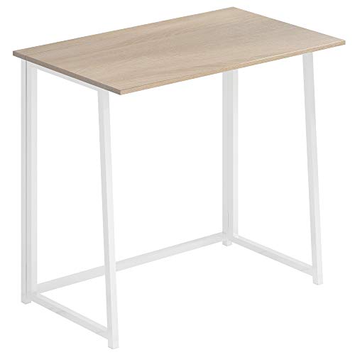 4NM 31.5" Small Desk No-Assembly Folding Computer Desk Home Office Desk Study Writing Table for Small Space Offices - Natural and White
