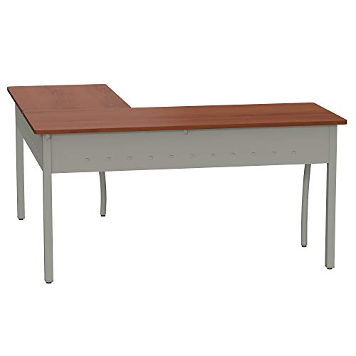 Linea Italia Trento L-Shaped Corner Easy to Assemble Metal Desk | Computer Table for Home or Office, 60" x 60", Cherry