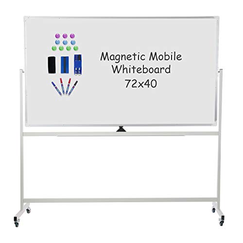 Double-Sided Large Mobile Whiteboard Magnetic Dry Erase Board, 72" X 40" Commercial Grade Quality, Aluminium Frame with Quick Flip Over Feature