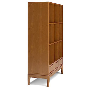 SIMPLIHOME Harper 42 Inch Mid Century Modern Cube Storage Bookcase with Drawers - Teak Brown