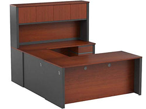 Bestar Office Furniture Prestige Plus Collection Reversible U-Desk with Hutch, Bordeaux Cherry