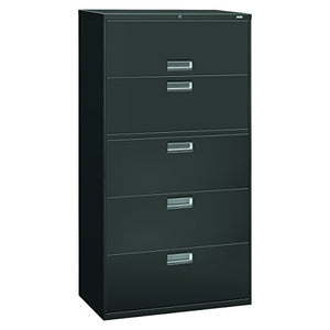HON Brigade 600 Series Lateral File Cabinet, 4 Legal/Letter-Size Drawers, Roll-Out Shelf, Charcoal - 36" X 18" X 64.25