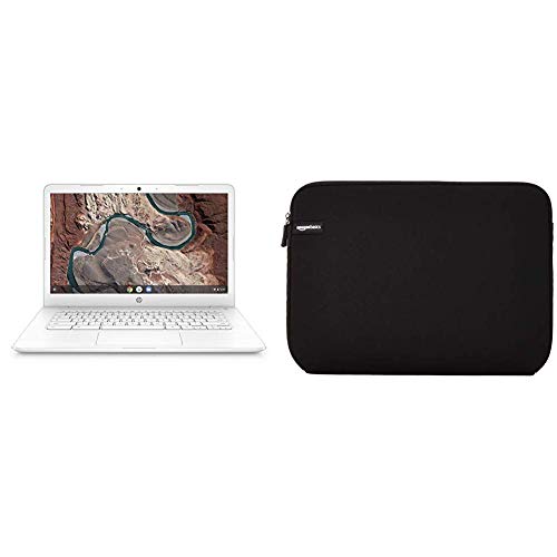 HP Chromebook 14-inch Laptop with 180-Degree Hinge (14-db0050nr, Snow White) with AmazonBasics 14-Inch Laptop Sleeve - Black Bundle