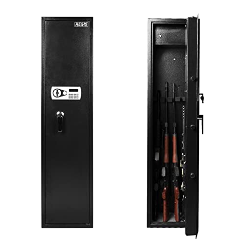 AEGIS Rifle Gun Safe, Quick Access 5 Gun Gun Storage with Separate Ammo Pistol Lock Box (Stores Pistols, Cash & More), Long Gun Safe Rifle Shotgun Security Safe for Home (Portable Operation)