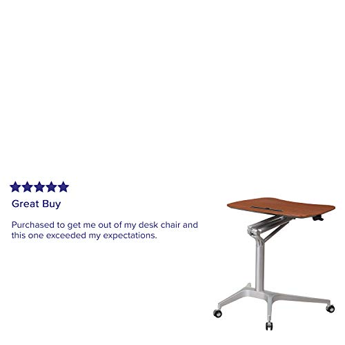 Flash Furniture Mobile Sit-Down, Stand-Up Mahogany Computer Ergonomic Desk with 28.25''W Top (Adjustable Range 29'' - 41'')