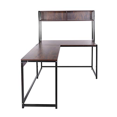 L-Shaped Computer Office Desk, with Book Shelves, 55" Corner Gaming Desk,Office Writing Workstation, Study Writing Desk Business Furniture for Home Office, Space-Saving, Easy to Assemble (Brown)