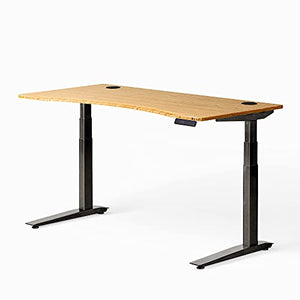 Fully Jarvis Standing Desk 60" x 30" Natural Bamboo Top - Electric Adjustable Desk Height from 22.9" to 42.9" with Memory Preset Controller (Contour, Alloy Frame)