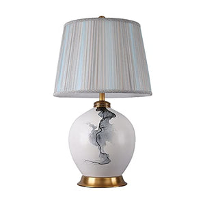 YUHUAWF Bedside Lamp White Ceramics Table Lamp with Fabric Lampshade - Chinese Style 28.7" H Dimmable