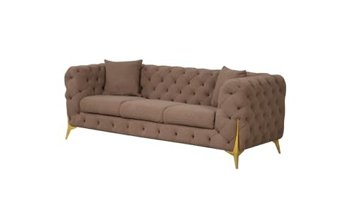 Generic Modern Buckle Fabric Living Room Set - Brown Wood (2Pc Contempo)
