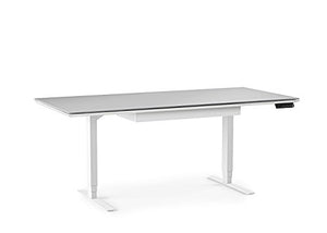 BDI 6452 SW/GRY Centro Lift Standing Desk (66” x 30” top), Satin White/Gray Glass