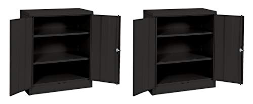 Sandusky Lee RTA7001-09 Black Steel SnapIt Counter Height Cabinet, 2 Adjustable Shelves, 42"Height x 36" Width x 18" Depth (Pack of 2)