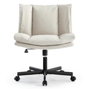 LEAGOO Armless Desk Chair with Wheels, PU-Leather, Swivel, Height Adjustable - Beige