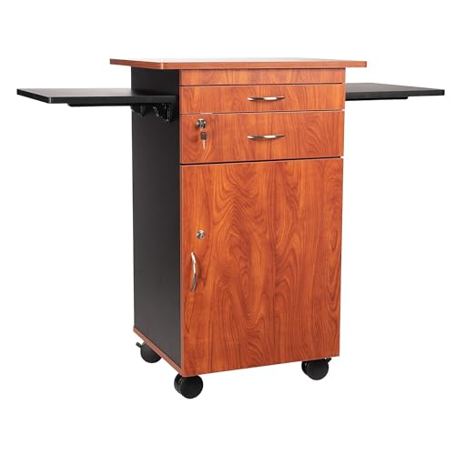 Oklahoma Sound Rolling Multimedia Presentation Cart Stand with Wheels, Cherry/Black