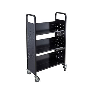 Zhjlut Book Cart Library Cart with Single Sided V-Shaped Sloped Shelves in Black - Rolling Book Truck for School