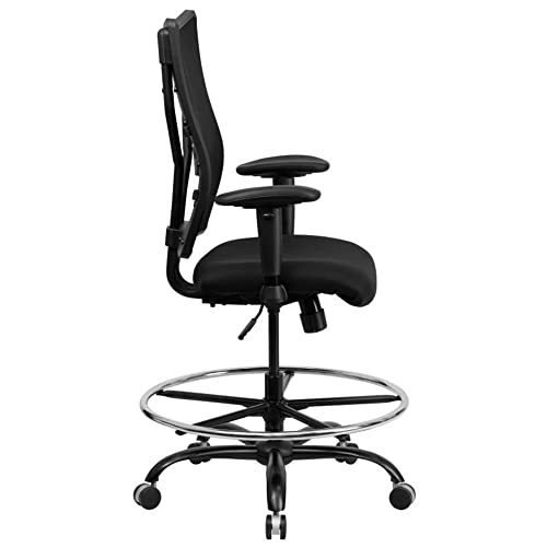 Offex Big and Tall Black Mesh Drafting Stool with Arms
