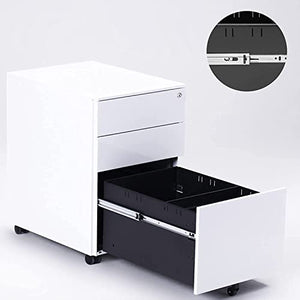 None Vertical Metal File Cabinet with 3 Drawers and 5 Wheels - Black