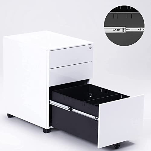 Vertical Metal File Cabinet with 3 Drawers and 5 Wheels - Black