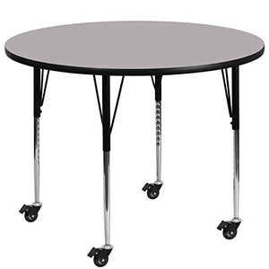 Flash Furniture Mobile 48'' Round Grey Thermal Laminate Activity Table - Standard Height Adjustable Legs