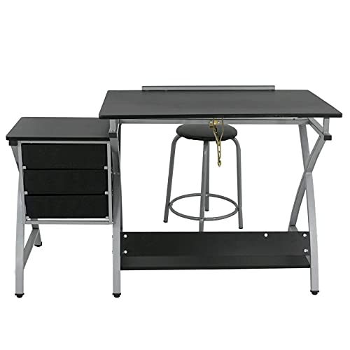 Adjustable Drawing Desk Drafting Table MDF with Drawers and Stool Supplies Adjustable Desk Craft Table Drafting Table Office Furniture Drawing Supplies Desk Drawing Table Craft Desk