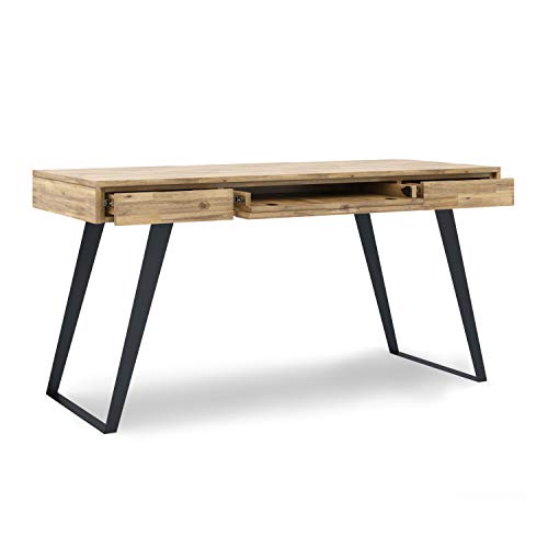 SIMPLIHOME Lowry SOLID WOOD and Metal Modern Industrial 54 inch Wide Home Office Desk, Writing Table, Workstation, Study Table Furniture in Distressed Golden Wheat with 2 Drawerss