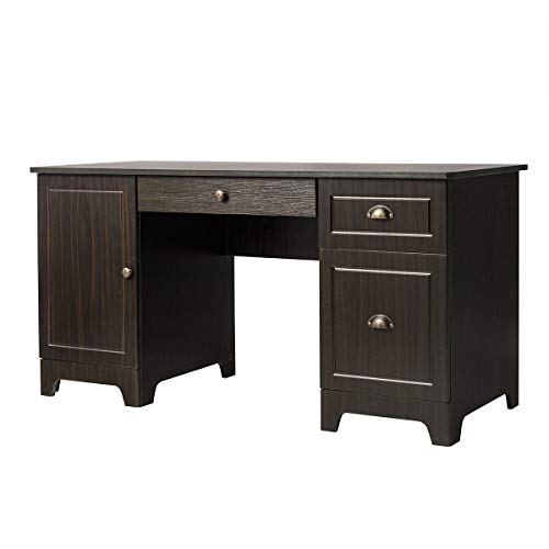 Tangkula Computer Desk with Drawers & Cabinet, Wooden Executive Desk Home Office Desk, Writing Study Desk Computer Workstation, PC Laptop Desk for Bedroom & Office (Brown)