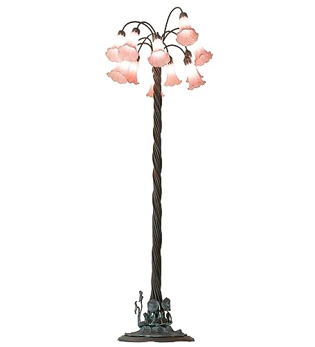 Meyda Lighting Pink Tiffany Pond Lily Floor Lamp, 61" High, 12 Light