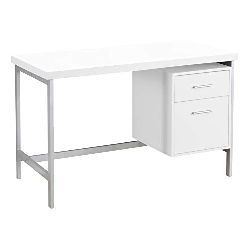 Monarch Specialties Contemporary Laptop Table with Drawer and File Cabinet Home & Office Computer Desk-Metal Legs, 48" L, White-Silver