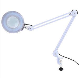 FBITE 8X LED Magnifying Lamp with Clamp - Full Spectrum Daylight Lens - Adjustable Swivel Arm - Black