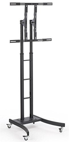 Mobile LCD TV Stand with Locking Casters, Height Adjustable Bracket, Fits 32 to 65 Inch Monitors, Steel (Black)