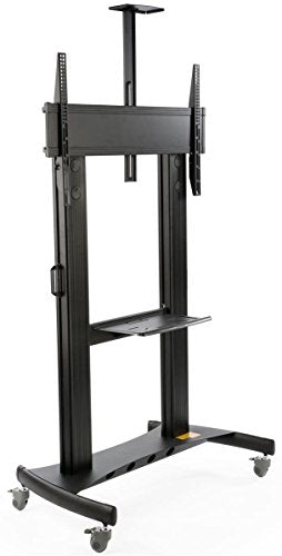 TV Cart with Wheels, For Monitors Between 60" and 100", Video Camera Shelf, Steel & Aluminum (Black)