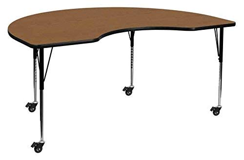 Flash Furniture Mobile 48''W x 72''L Kidney Oak Thermal Laminate Activity Table - Standard Height Adjustable Legs