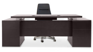 Ford Executive Modern Desk with Filing Cabinets - Dark Wood Finish