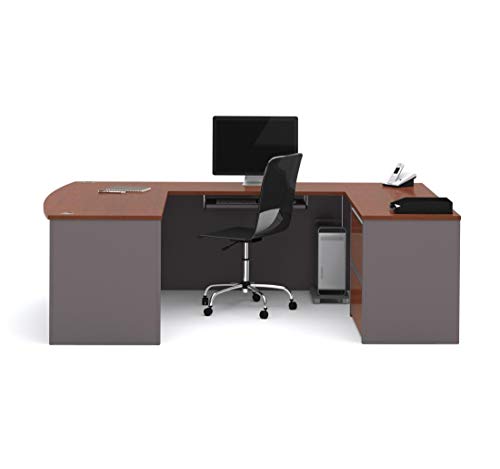 Bestar Connexion U-Shaped Workstation with Two Drawers, Bordeaux/Slate