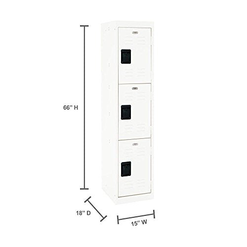 BUDDY Products Sandusky Lee 3 Tier Welded Steel Storage Locker, 66" Height, White (LF3B151866-22BP)