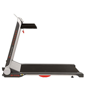Sunny Health & Fitness No Assembly Motorized Folding Running Treadmill, 20" Wide Belt, Flat Folding & Low Profile for Portability with Speakers for USB and AUX Audio Connection - Strider, SF-T7718