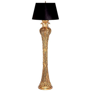 Design Toscano Peacock Panorama Floor Lamp, 65 Inch, Faux Gold with Black Fabric Shade